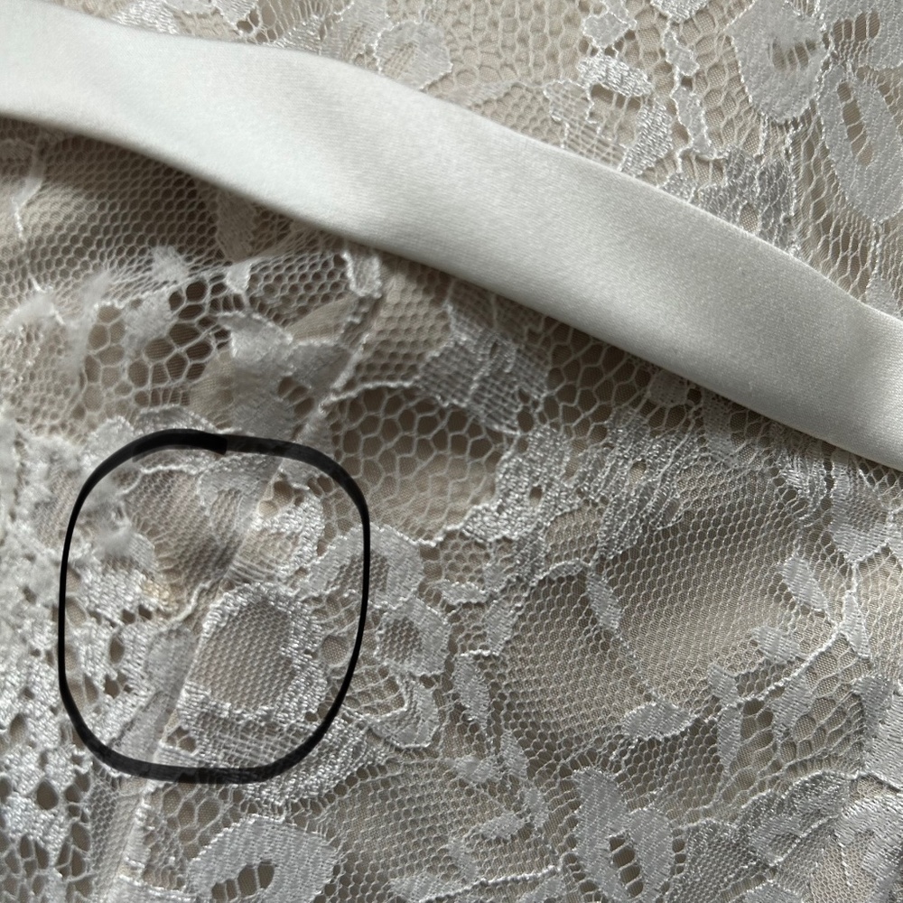 Alfred Angelo Strapless Empire Waist Champagne Underlay White Lace Overlay Dress - Picture 14 of 17